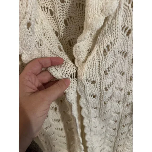 Y Coldwater Creek Cream Ramie & Cotton Chunky Knit Fisherman Cardigan - Picture 6 of 11